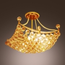 Golden Finish and Stunning Crystal Globes Hang Together Semi-Flush Mount Ceiling Light