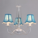 Beautiful Three Colorful Fabric Shades Pairs with White Finish Made Lovely Mini Chandelier