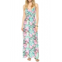 Fresh Blossom Print V-Neck Slip Longline Holiday Style Dress