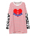 Cow Pattern&Stripes&Heart Print Loose T-Shirt