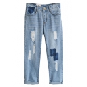 Light Wash Distressed Mid Rise Wide Leg Jeans