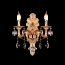 Luxury Delicate Gold Canopy and Beautiful Crystal Accents Add Glamour to Delightful Two Lights Wall Sconce