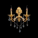 Glistening Vintage Crystal Accent Polished Gold Base Wall Sconce with Two Candle-style Lights