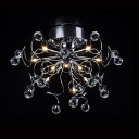 Sparkling Clear Crystals Extend From Center of  Striking Flushmount Ceiling Light