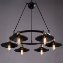Six-Light Black Wrought Iron Industrial Multi-Light Chandelier Light with Rotatable Cone Shade