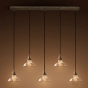Industrial Bronze 5 Light LED Multi-Light Pendant With Clear Glass Shade