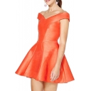 Shining Orange Off-the-Shoulder Seam Detail Concise A-line Dress