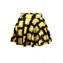 Black Simpsons Print High Waist Pleated Mini Skirt