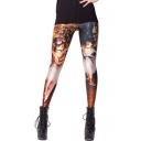 British Style Character Pattern Spandex Legging with Mid Rise