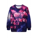 Dark Blue Background Plum Flower Print Sweatshirt