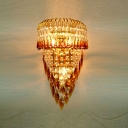 Sophisticated Modern Three-light Wall Sconce Featuring Beautiful Two Tiers of Crystal Rain and Exquisite Gold Finish Frame