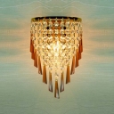 Dainty Contemporary Gold Finish Frame and Strands of Clear Crystal Beads Composed Luxurious One-light  Wall Washer
