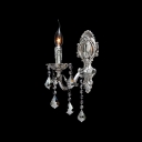 Dainty Silver Detailing Base and Graceful Crystal Drops Add Charm to Delightful Single Candle Light Wall Sconce