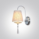 Elegant Curving Scrolls and White Fabric Shade Add Glamour to Dazzling Crystal Accent Modern Wall Sconce