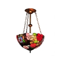 Exquisite Bronze-based Tiffany Living Room's Large Pendant with Colorful Flower Decor