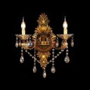 Elegant Regal Two Light Crytal Wall Sconce With Delicate Sleek Arm