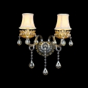 Grand Wall Sconce Completes with Beige Fabric Shades and Beautiful Crystal Drops