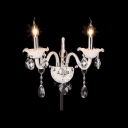 Two Candle-style Light  Wall Sconce Features Graceful Curving Crystal Arms