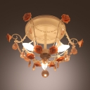 Romantic and Beautiful Pink Floral Detailed and Clear Crystal Strands Semi Flush Mount