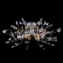 Finely Hand Cut Bright Crystal Flower and Leaf Flush Mount Light with Metal Branches Frame