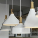 Large Pendant Lighting With Wood Holder, Aluminum Modern And Chic White Finished