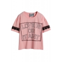 Loose Letter Print Round Neck Short Sleeve Top