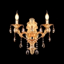 Contemporary Beautiful Two-light Crystal-accented Wall Sconce with Gold Finish and Delicate Canopy