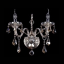 Glamourous Two Light Crystal Wall Sconce with Delicate Back Plate and Graceful Curving Arms