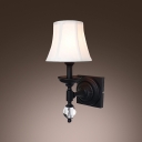 Striking Wall Sconce with Beige Fabric Shade Features  Beautiful Wrought Iron And Crystal