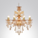 Golden and Elegant  8-Light Crystal Scrolling Arms and Droplets Chandelier Lighting