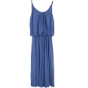 Plain Fitted Round Neck Strap Maxi Dress