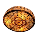 Fancy Three Lights Floral Shell-made Shade Tiffany Flush Mount Ceiling Light