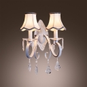 Amazing White Wrought Iron Frame and Clear Crystal Drops Add Charm to Elegant and Delightful Double Light Wall Sconce