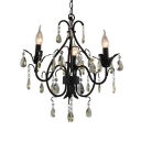 Gracefully Black Finished Wrought Iron Arms Faceted Crystal  Rustic Style Mini Chandelier