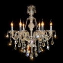 Classic and Elegant Candle Style 6 Lights Chandelier Hanging Amber Crystals