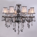 Glittering Smoky Crystal Strands and Droplets Waterfall String Fabric Shaded Chandelier