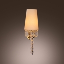 Graceful Off-white Fabric Empire Shade Adorned with Dazzling Square Crystal Add Glamour to Delightful Single Light Wall Sconce