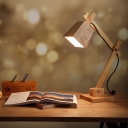High Cube Shaded Swing Arm Elegant Designer Wood Table Lamp 20.8”