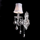 Outstanding Wall Sconce Offers Beautiful Silver Finish Pairs with Decorative Silver Fabric Shade and Lead Crystal Droplets