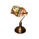 Fancy Dragonfly Patterned Glass Shade Bronze Finish Tiffany Lamp