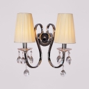 Glamorous Two Light Fabric Shades and Wrought Iron Frame Composed Wall Sconce Featuring Crystal Accents