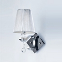 Elegant Silver Silk Thread Shade and Chic Black Square Plate Made Single Light Wall Sconce Modern Look