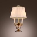 Table Lamp Exquisite Pleated White Fabric Shade and Clear Crystal Complement Classic Decor