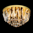 Golden Finish and Clear Crystal Beaded Strands Cognac Crystal Balls Accented Round Flush Mount