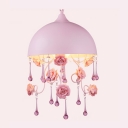 Romantic Pink Shade and Hanging Delicate Rose Motif Made Beautiful Mini Pendant Light Welcomed Addition for Feminine Room