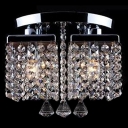 4-Light Modern and Elegant Sparkling Crystal Beaded Strands Shade Flush Mount with Round Canopy