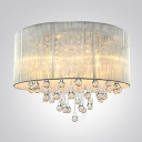 Silver Drum Shade and Rich Crystal Rainfall Flush Mount Chandelier Light