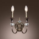 Curvaceous Sleek Antique Brass Two Light Crystal Wall Sconce