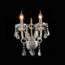 Brilliant Two Light Crystal Wall Sconce Trimmed with Hand-formed Crystal Arms and  Droplets