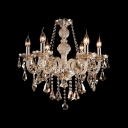 Warm and Elegant Amber Crystal Pendaloques and Ball Six Lights Crystal Glass Column Chandelier